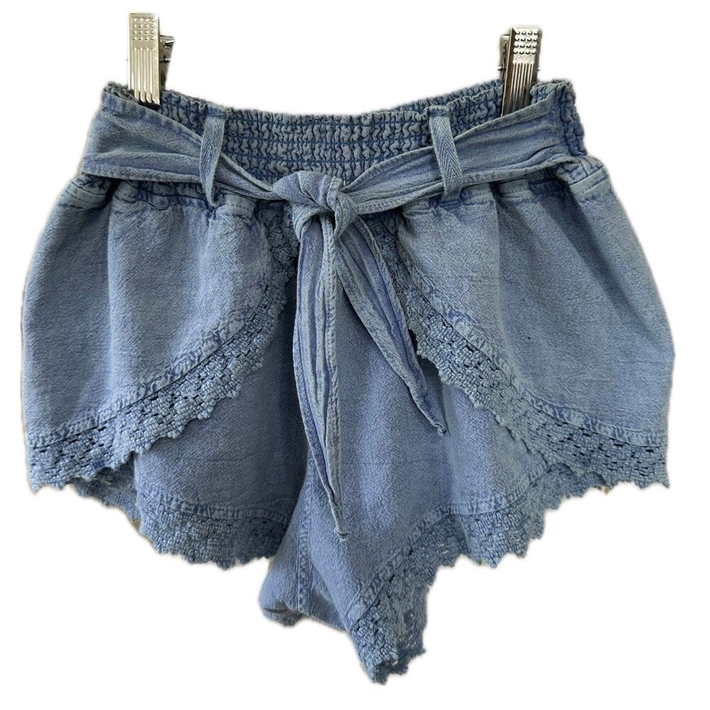 Seaspice Resort Wear 100% Peruvian Cotton Faux Wrap Smocked Waist Shorts M